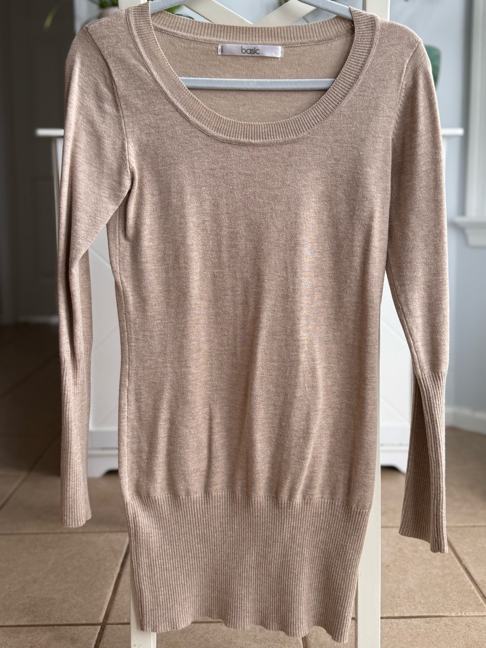Basic Beige Scoop Neck Lightweight Sweater